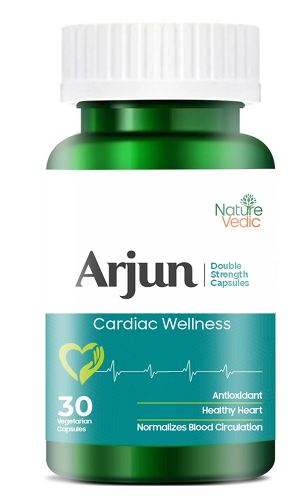 Nature Vedic Arjun Double Strength Capsules - 450 mg for Healthy Heart & Cardiac Wellness | 30 Caps - 30 Capsules
